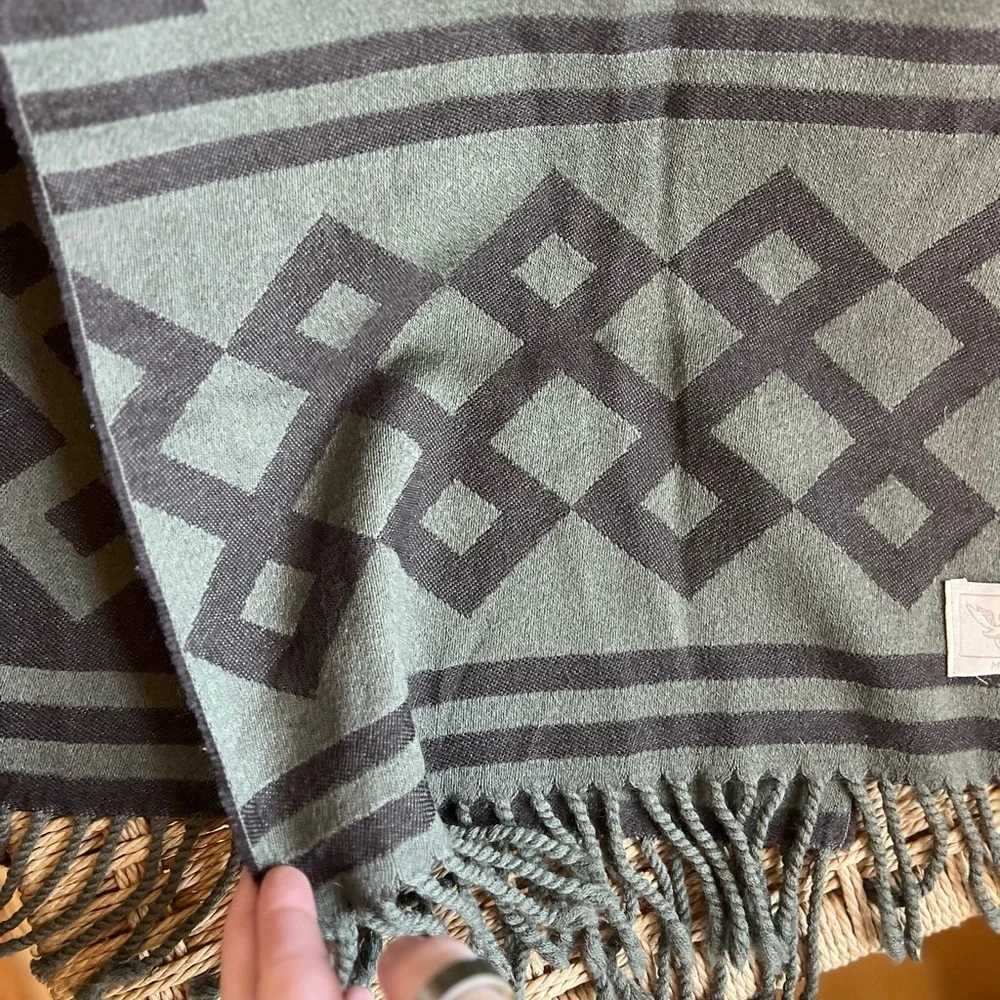 ANICHINI 100% Wool Italian Woven Scarf – Geometric Jacquard